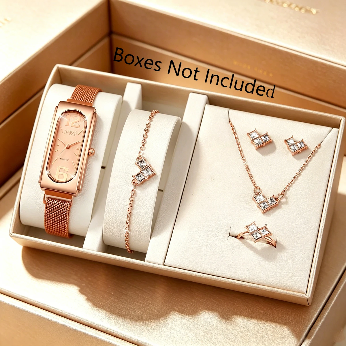 6PCS/Set Fashion Rectangle Women Watch Magnet Clasp Ladies Quartz Wrist Watches Rhinestone Jewelry Set Reloj Mujer（Without Box）