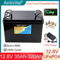 New 12V 100Ah 120Ah 160Ah 200Ah 280Ah 300Ah 320Ah 70Ah 35Ah LiFePO4 Battery Pack 12.8V E-boat RV off-road camping+14.6V Charger