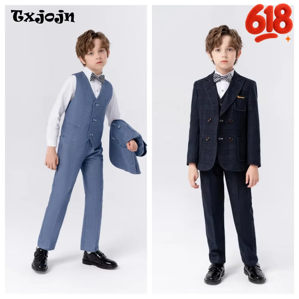 

Fast Delivery High Quality Flower Boys Suits For Wedding Handsome Graceful Child Suit Set 4 Pieces School Graduation Ceremony