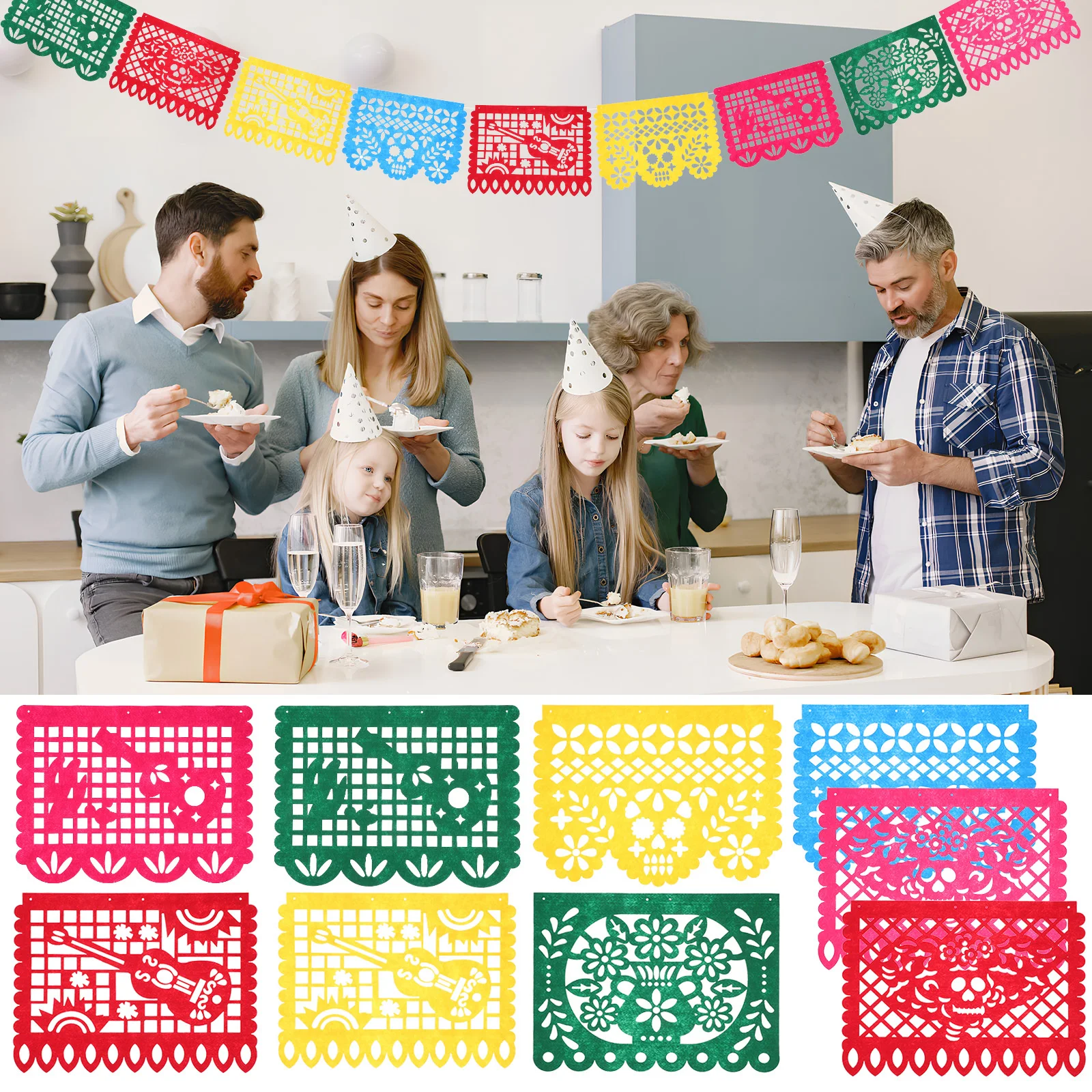 

1Set Day of The Dead Non-Woven Fabric Banner Colorful Mexican Party Flags Fiesta Decorations Party Banner Decor