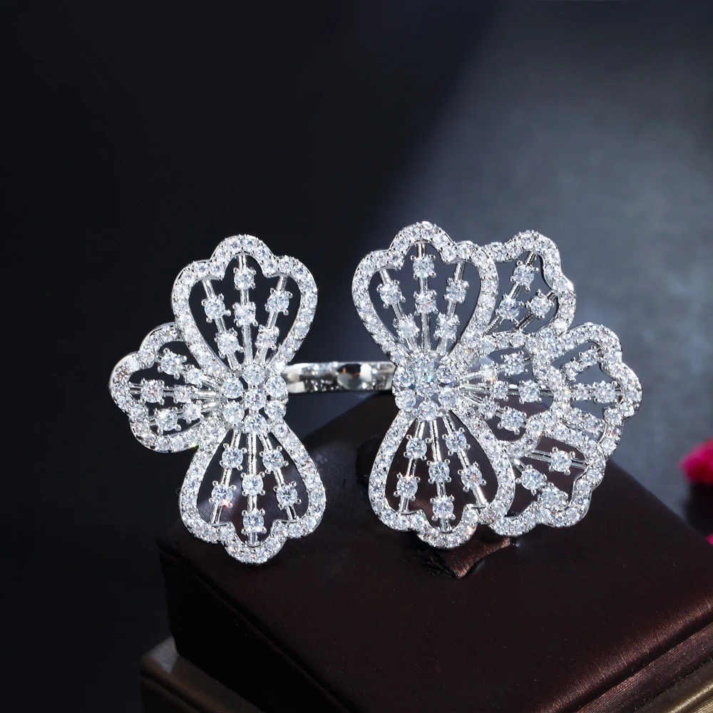 CWWZircons Shiny Zirkonia Einstellbare Lassen Blume Große Finger Ringe für Frauen Party Engagement Schmuck Zubehör R219 – Detail 6