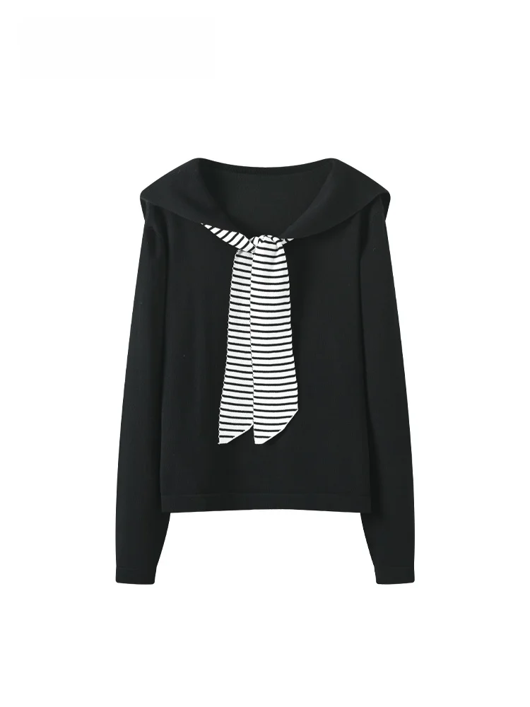 

plus Size Women's Knitted Long Sve Navy Collar Top Versatile Slimming College Sle Spring Faion plus Size Inner Wear