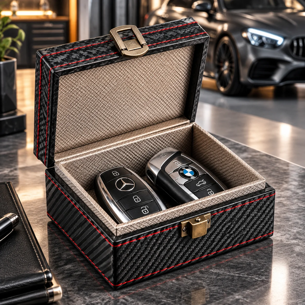 Carbon Fiber Faraday Key Box for Car Keys Signal Blocking Case Anti Relay Theft Protection Keyless Entry Security Storage Organi
