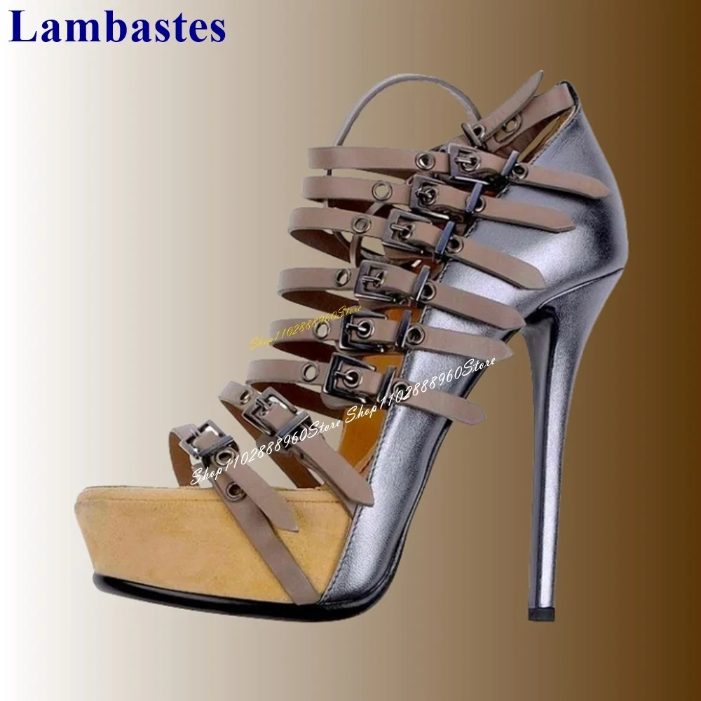 

Trendy Mixed Platform Hollow Strappy Sandals Thin High Heel Shoes For Women Ankle Buckle Strap Open Toe 2025 Zapatos Para Mujere