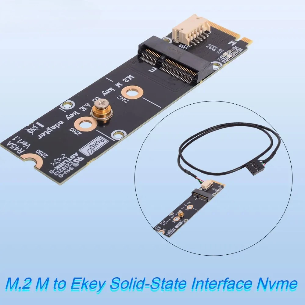 M.2 NVMe M Key 2280 to WiFi A E Key 2230 Adapter INTEL AX210 Wireless Riser Network Card PCI-E 4.0 x 2 (WiFi) USB 2.0 Bluetooth