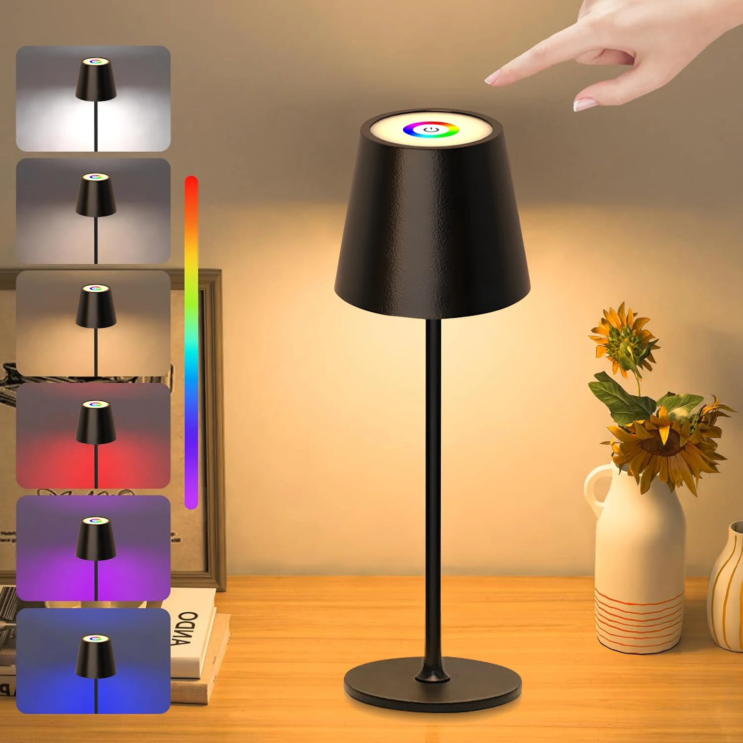 

Современная светодиодная беспроводная настольная лампа с перезаряжаемой батареей, 3-уровневая яркость, ночник, минималистичный дизайн для журнального столика, спальни