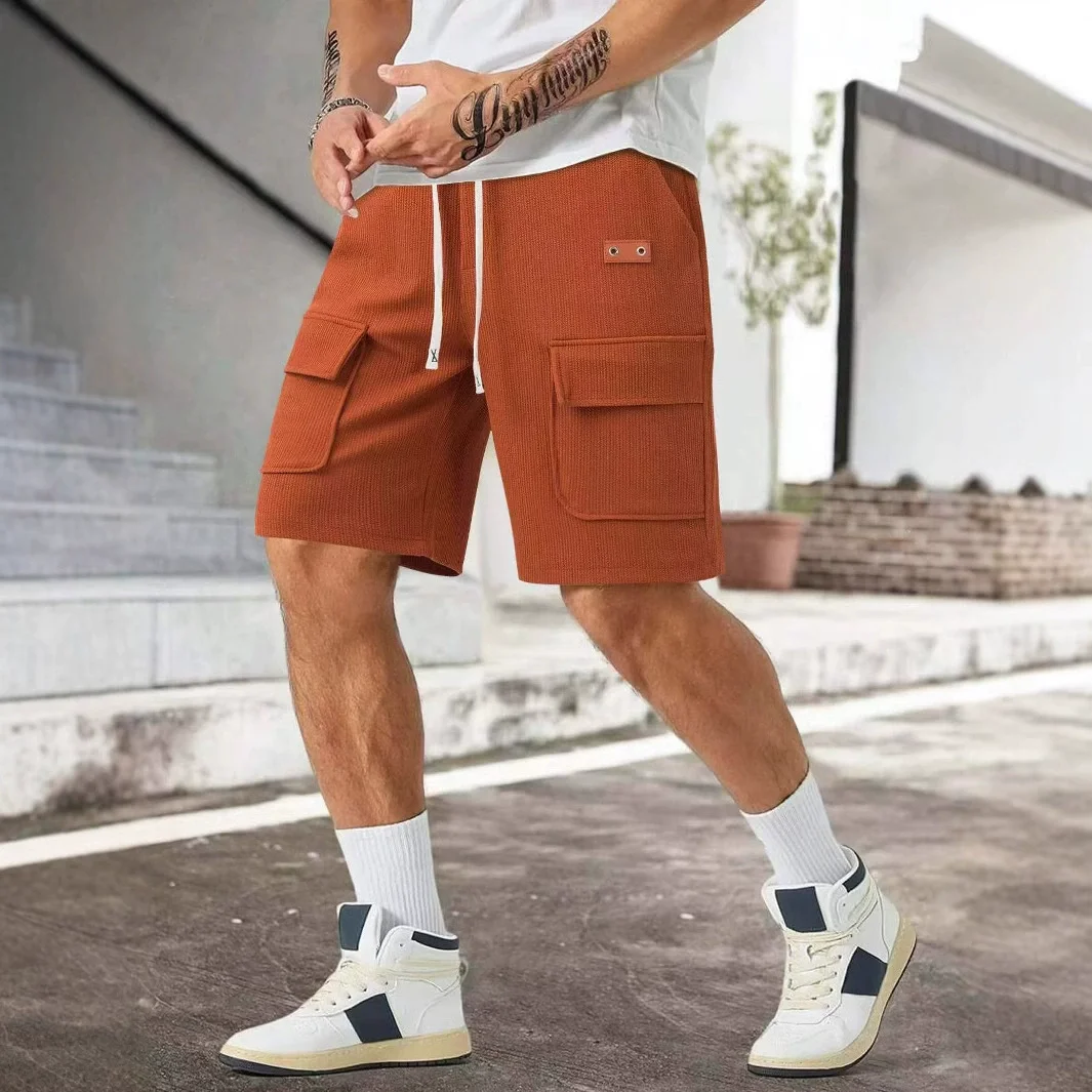 Summer new men's daily wear fashion holiday multi-pocket cargo shorts lace-up casual quarter pants trend men's shorts