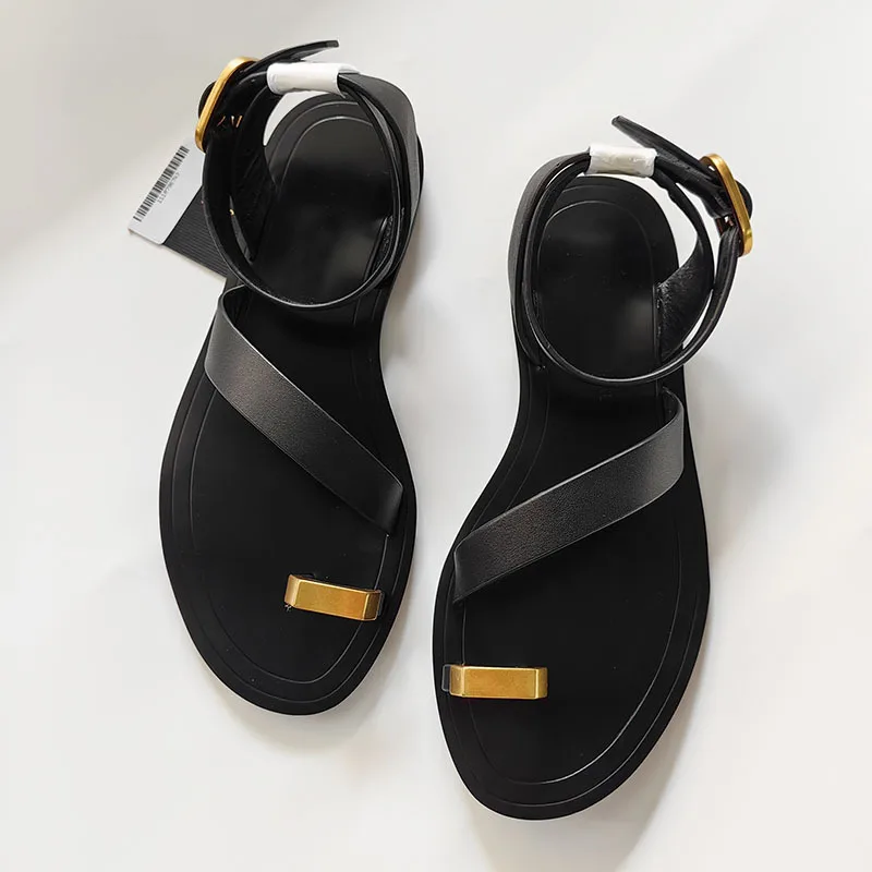 2023 Fashion New Women Sandals Genuine Leather Flat Clip Toes Sandals Solid Versatile Simple Shoes Female Chic shoes for women