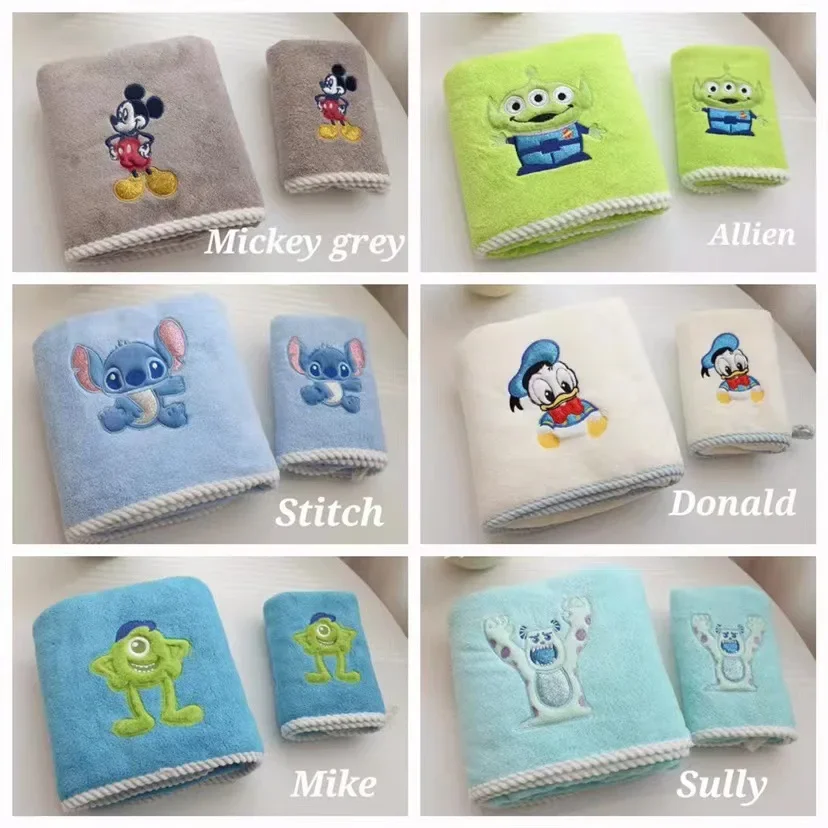 Disney Stitch Towel Bath Towel Set Cartoon Mickey Mouse Coral Fleece Towel Donald Duck Shawl Party Gift Birthday Cute