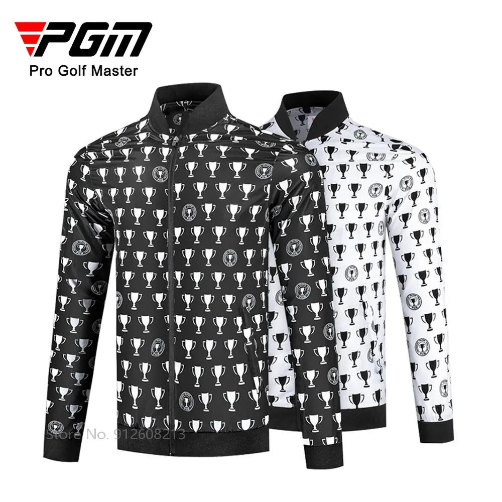 PGM Men Waterproof Golf Jacket Male Breathable Printed Golf Coat Windproof Zipper Windbreaker Man Fashion Casual Tops Autumn