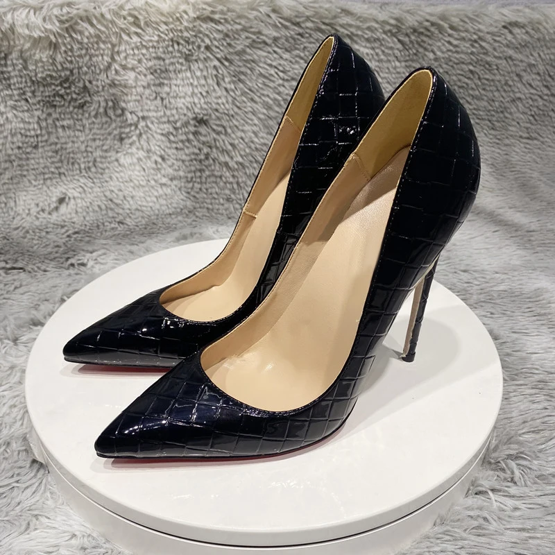 

Черные туфли-лодочки без шнуровки с сетчатым узором, 12 см, 10 см, 8 см, высокий тонкий каблук, рабочие вечеринки, неглубокие классические элегантные женские туфли-лодочки без шнуровки QP124 ROVICIYA
