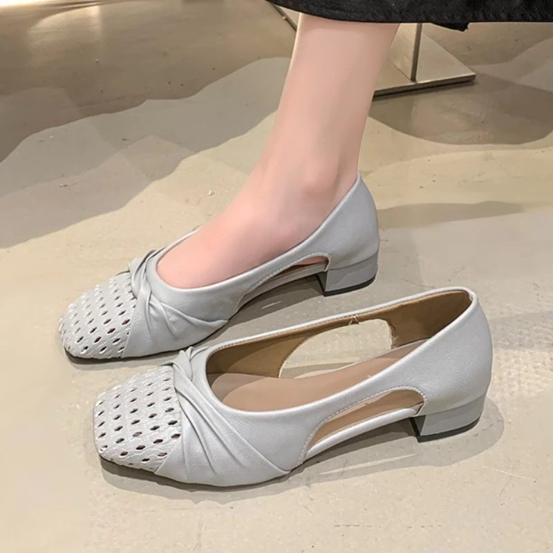 

Elegant Women Sandals Hollow Square Toe Heeled Shoes Dress Party 2025 Designer Summer New Brand Shoes Woman Pumps Zapatos Mujer