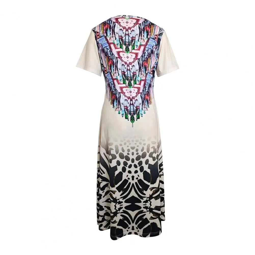

Women Printed Dress Stylish Retro Printed Summer Women's Dress with Crew Neck Short Sleeves Gradient Color A-line for Vacation