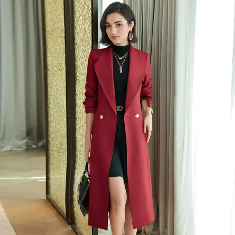 

High End Female Coat With Belt Long Slim Trench Coat For Women’S England Double Breasted Women Windbreaker Larger Size Outwear