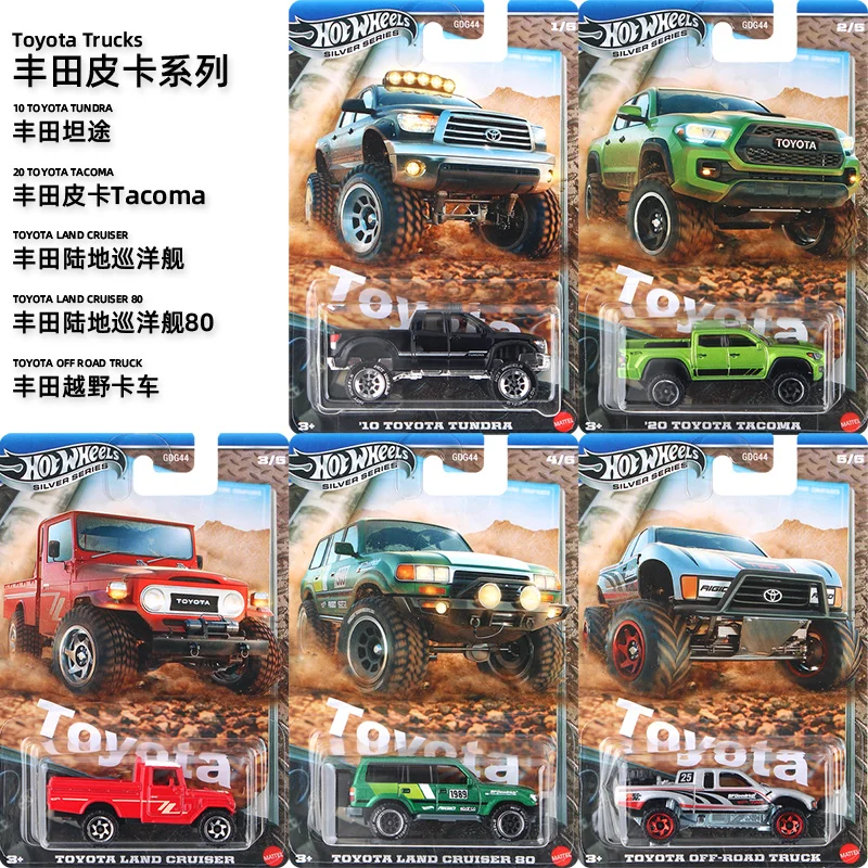 Coche Hot Wheels Original, camión Toyota, serie plateada, vehículo fundido a presión 1/64, Tundra Tacoma Land Cruiser todoterreno, Tundra, juguetes para niños, regalo