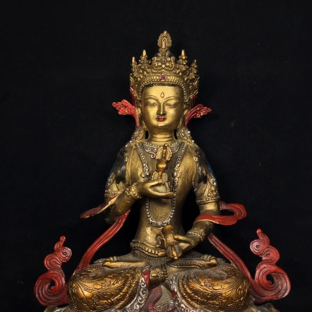 Pure copper painted Tibetan Vajrasattva is 24 cm long, 1 cm wide, 33 cm high, and weighs 4330 grams.
