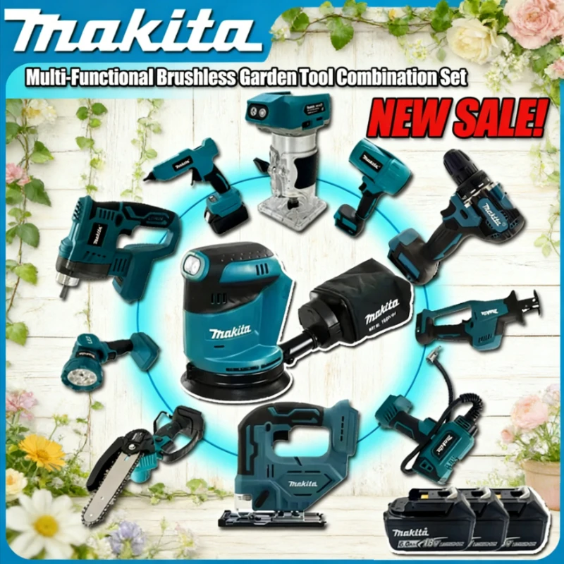 

Makita Brushless Cordless Grinder Butter Gun Chainsaw Inflator Combination Silicone Gun Cutting Machine Set for 18v Battery