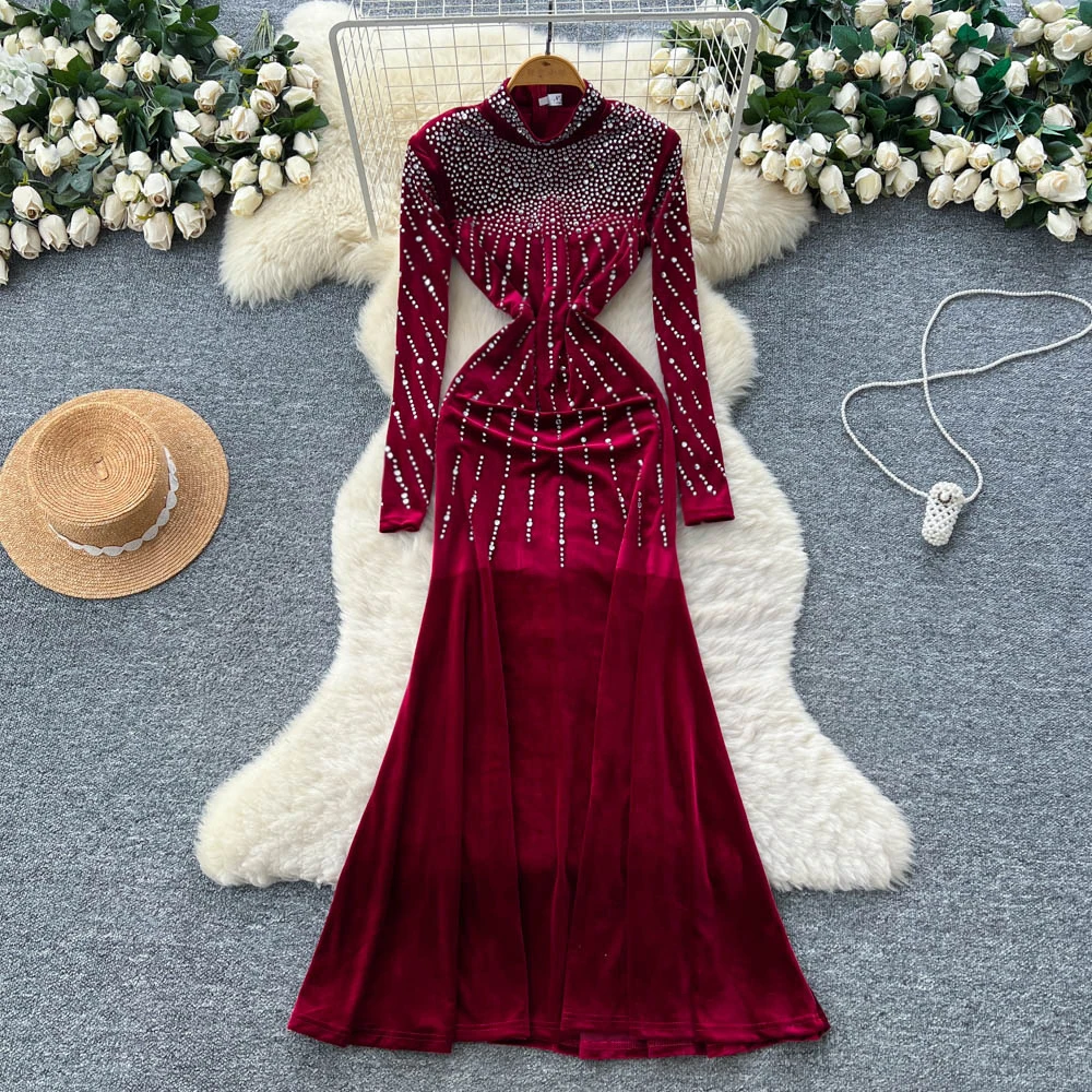 فستان حورية البحر قطيفة عتيق أنيق أنيق على الموضة الكورية فستان صيفي للخريف ملابس نسائية #1