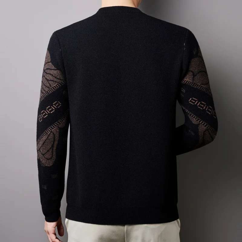 Men's Designer Jacquard Knit Sweater Crew Neck Long Sleeve Vintage Ethnic Pattern Warm Autumn Winter Casual Pullover Men's Wear