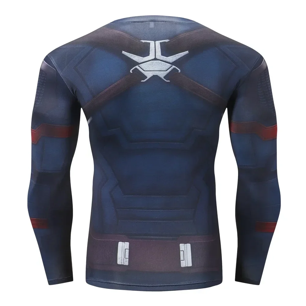 Superhero Captain America Shirt 3D Digital Autumn Hot Fashion Long Sleeve Cosplay Tops Sports Fitness Shirt Loose Streetwear