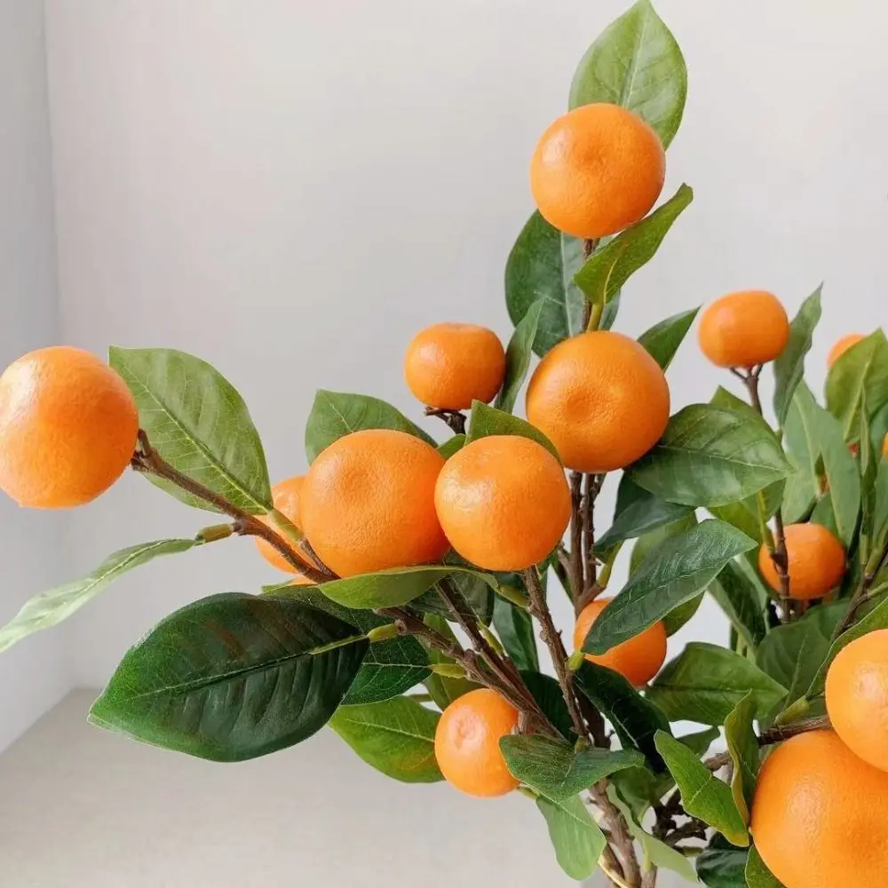 63cm Artificial Tangerine Branches Fruit Flower Props Simulated Fruit Green Leaves Kumquat Simulation Orange Home Decor