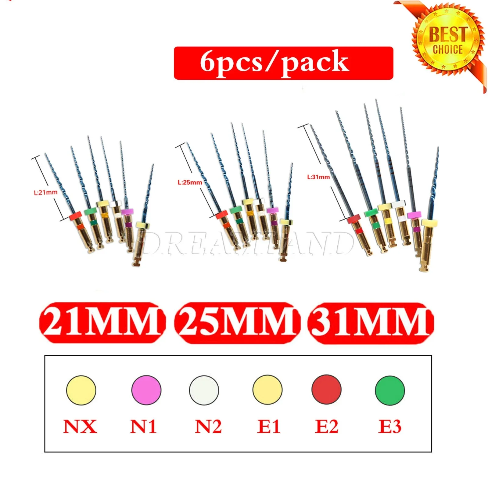 Dental Endo Rotary Files X-Pro Gold Taper NITI Root Canal Files 21/25/31MM 6Pcs/1Pack