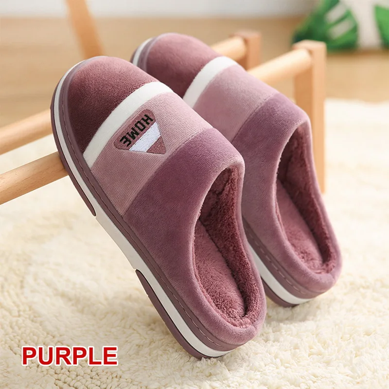 Classic Men Slippers Winter Warm Cotton Slippers For Men Home Wear-Resistant Stripe Non-slip Indoor Slides Couple Women Shoes