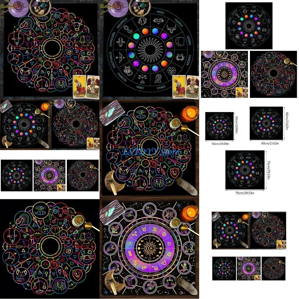

G6DE Constellations Moonphases Tarot Tablecloth Astrologys Witchcraft Deck Cloth