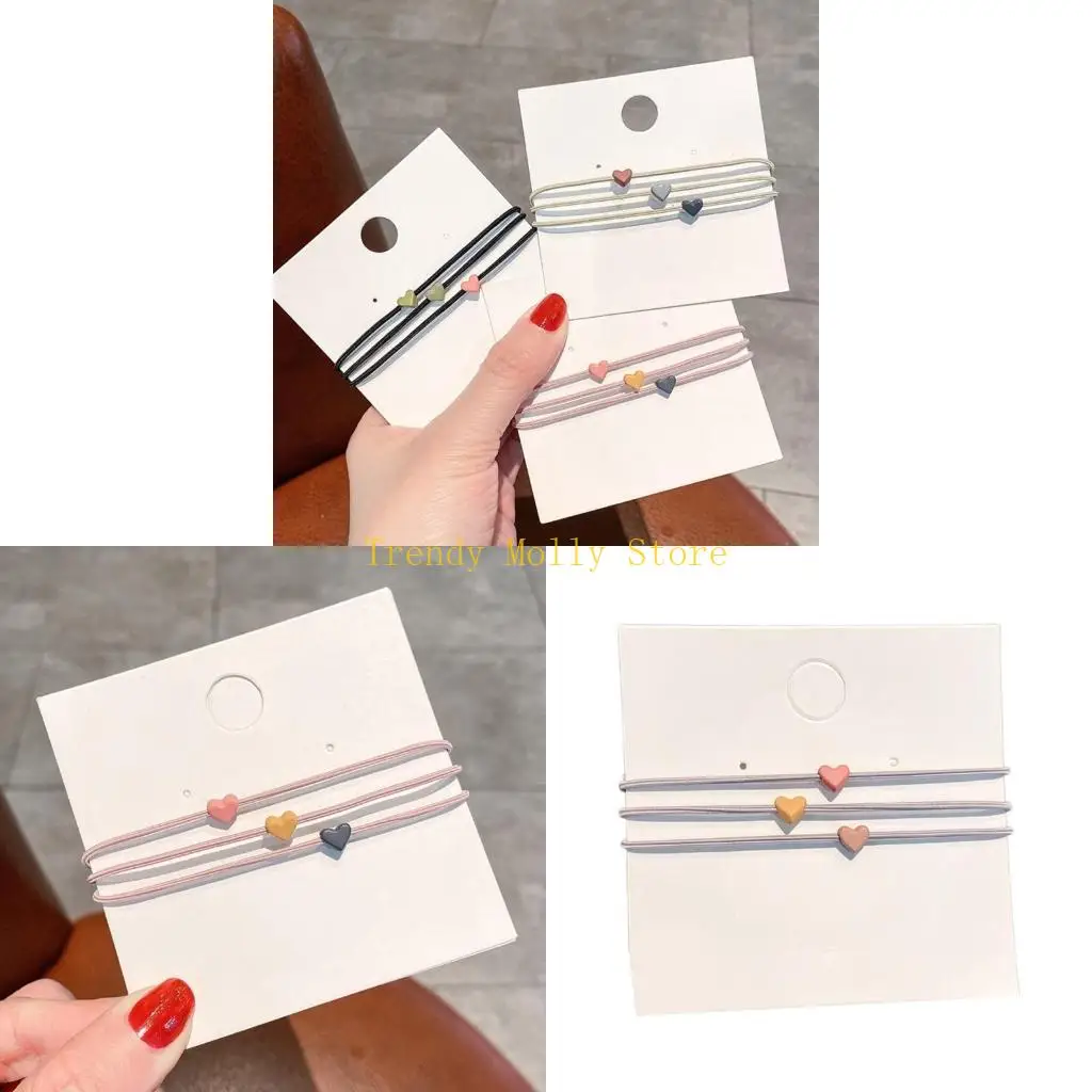

N5KB Toddler Girls Hair Band Sweet Love Heart Hair Rope Braid Hair Rings Girl Spring Ponytail Holder Simple Headdress 3PCS