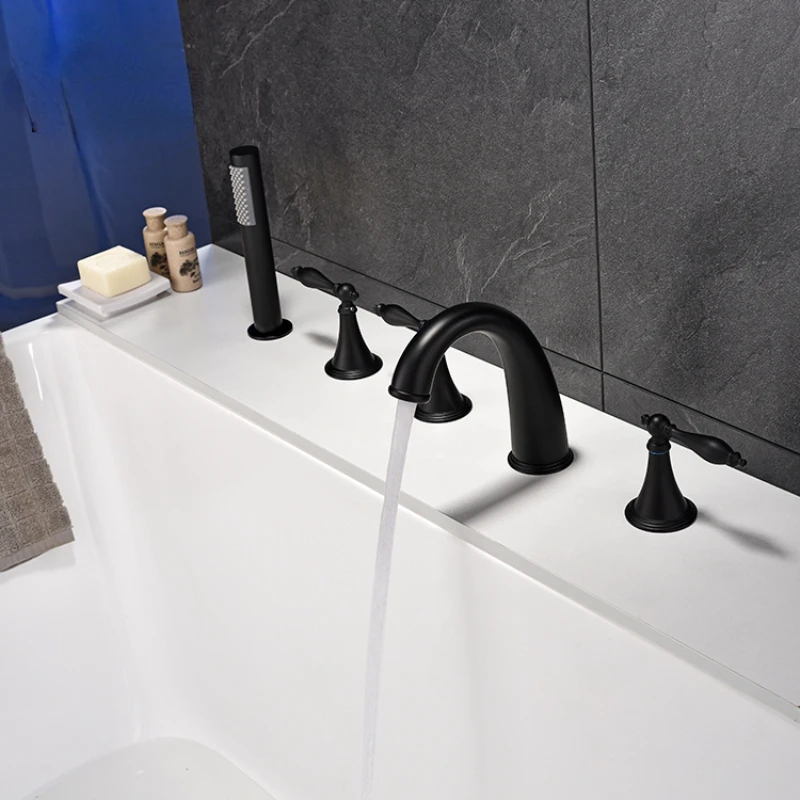 faucet 5 hole three handle bathtub faucet floor bathtub faucet floor mounted bathtub mixer black tapware