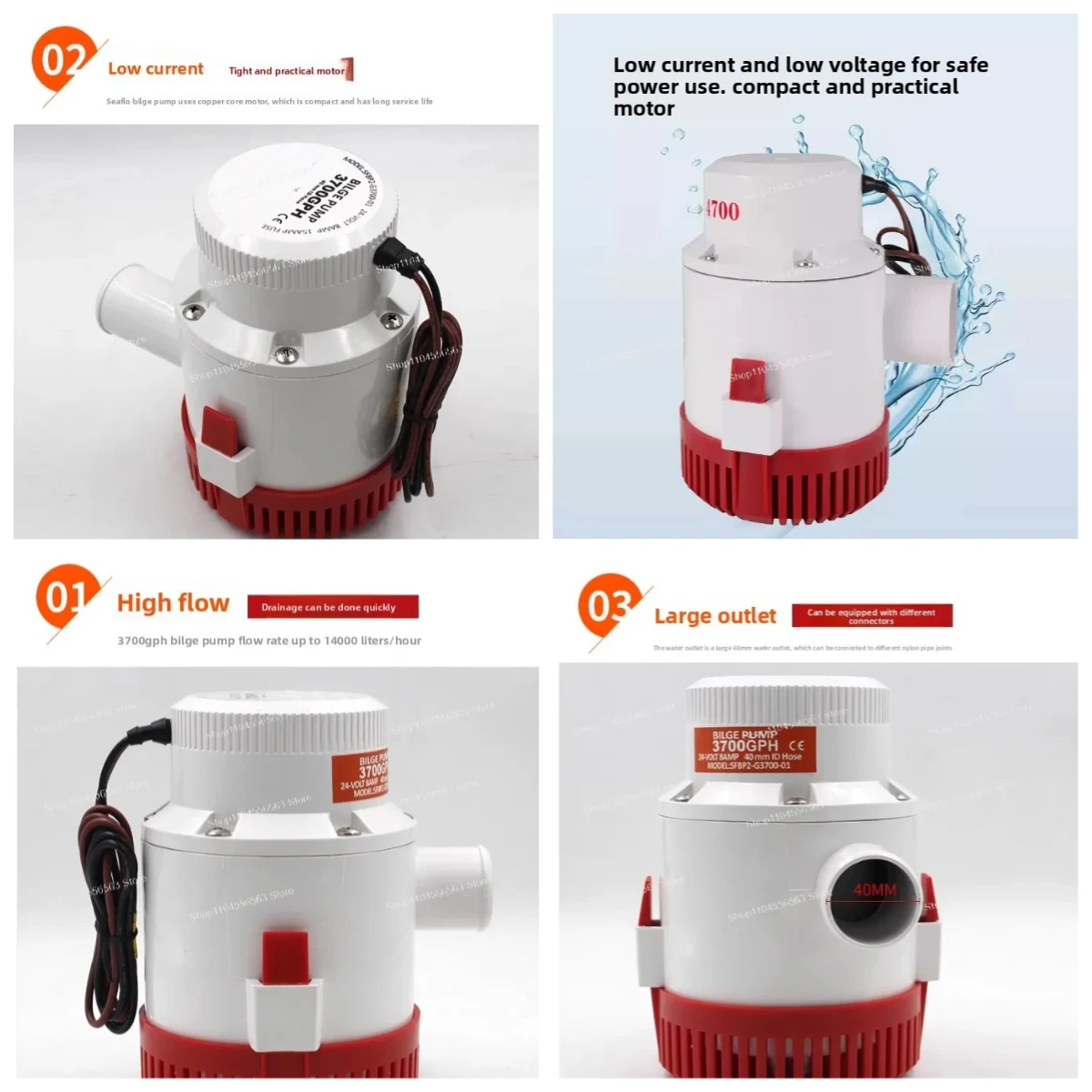 Marine Submersible Bilge Pump - G4700 4700GPH High Flow 12V 16A Boat Water Pump, 6M Head