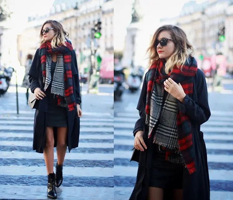 

2024 Brand Women's Cashmere Scarf Plaid Oversized double faced plaid Multifunction Thicken Warm cape Shawl gift