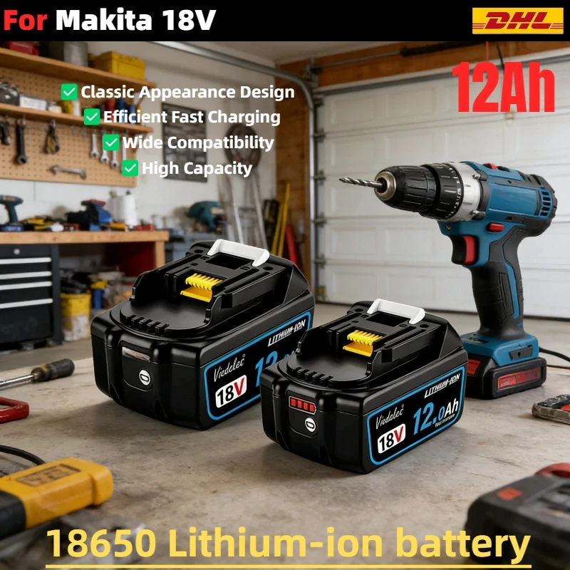 

New 18V 12Ah Rechargeable Battery, for Makita drill DGA404 DTW700 DHR202 DJV182 DDF487 power tool battery, for Makita battery