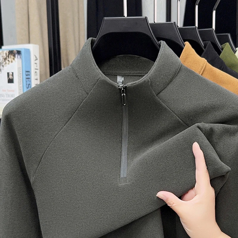Herren T-Shirt mit halbem Reißverschluss, Stehkragen, langen Ärmeln, einfarbig, Raglanärmel, weiche Thermobasis, lässige Alltagsoberteile – Detail 5