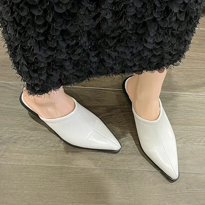 New 2024 Women's Mid-heel Mules Pointy Chunky Slippers Stylish Sexy Slug-heels Fall Slip-on Shoes Zapatos Mujer Plus Size 35-42