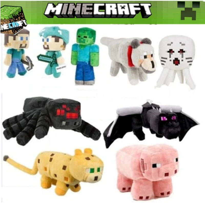 25cm-60cm Steve Stuffed Plush Toy Doll Minecrafte Iron Golem Zombie Enderman Ocelot Pig Ender Dragon Skull Fans Gift Toy