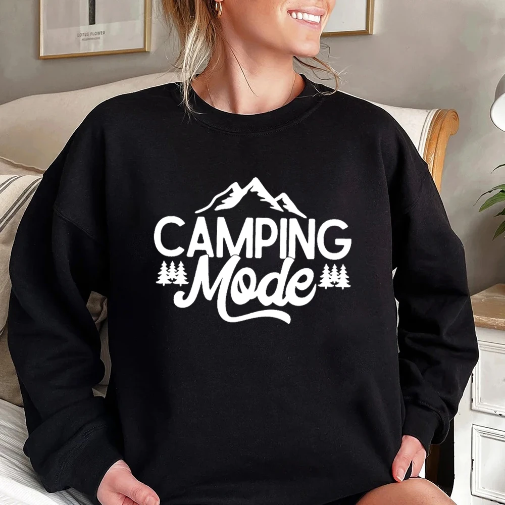 Camping Mode Sweatshirt Nature Lover Gifts Camper Mom Sweater Cabin Life Pullover Camper Winter Clothes Women Sweatshirts