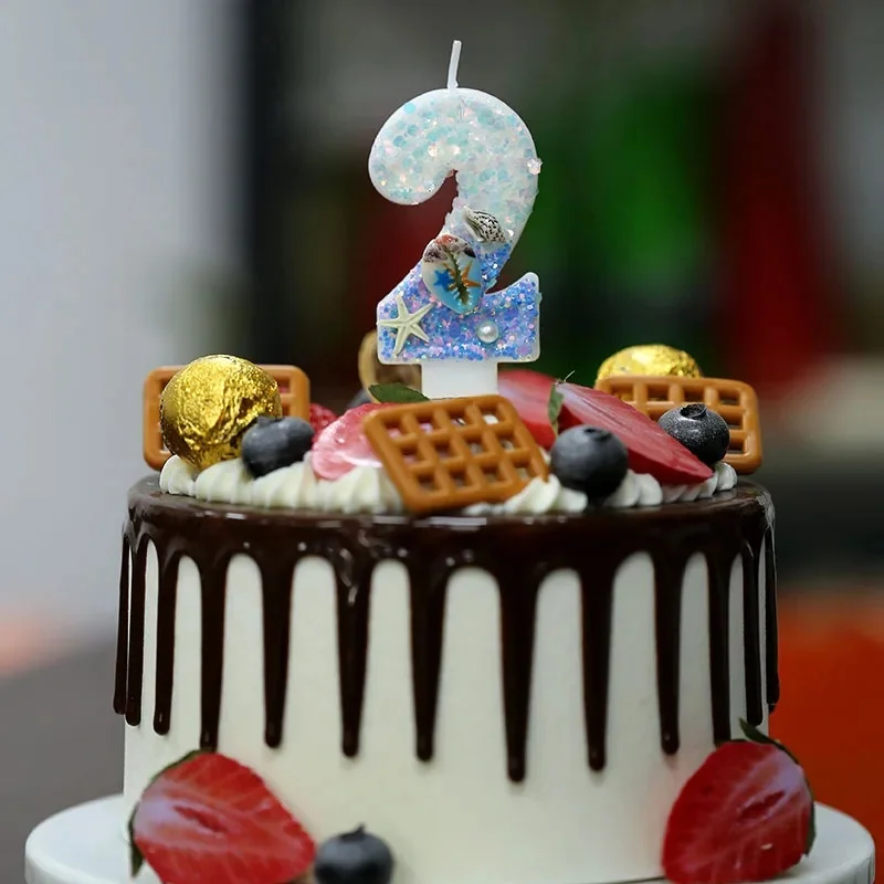 Shell & Snowflake Frozen 0-9 Number Birthday Candles Digital Cake Topper Birthday Party Decor view 2