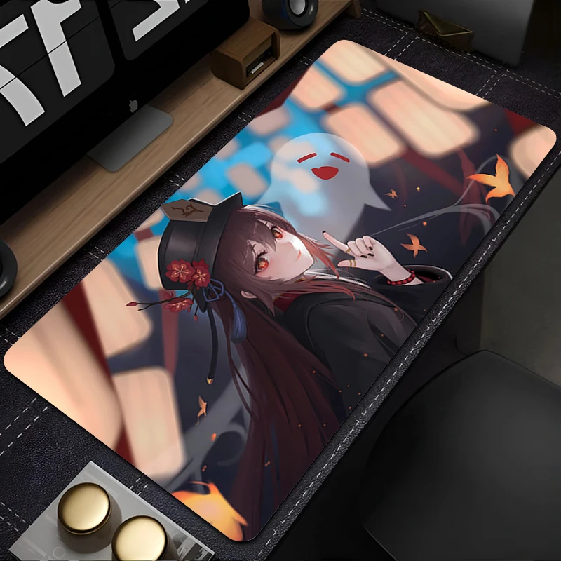 Genshin Impact Hu Tao Large Gaming Mousepad Rubber Anime Girl Mouse Pad PC Accessories Desk Protector Mat XXL Gamer Keyboard Rug