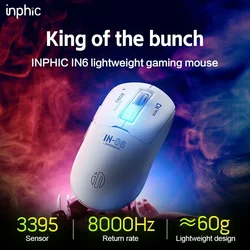 INPHIC IN6 Wireless Gaming Mouse PAW3395 Sensor Ergonomic Wireless Bluetooth Tri-Mode Gaming Mouse 26000DPI/8K Return Rate