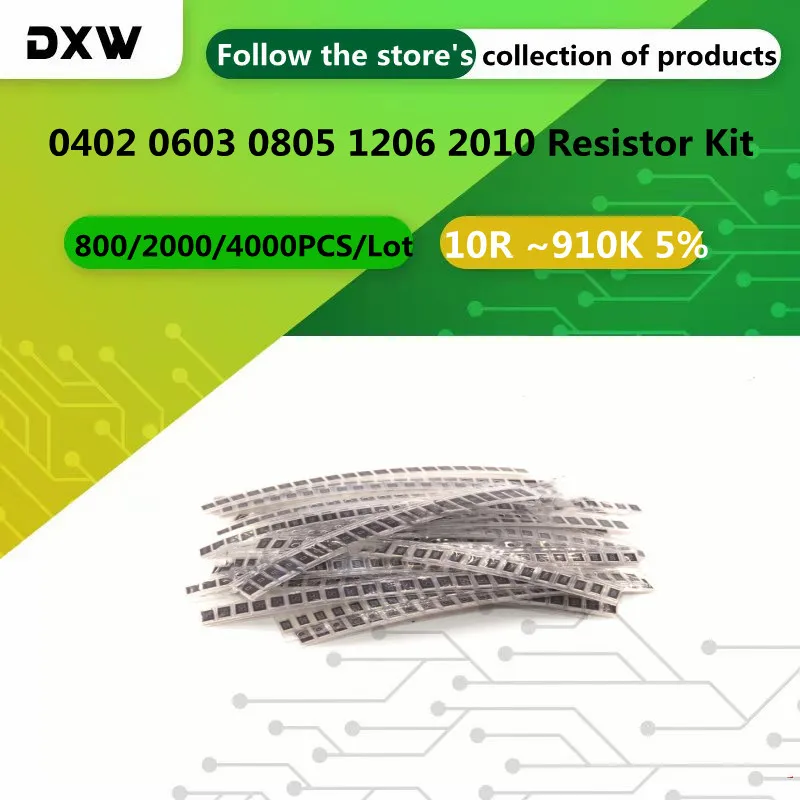 

800/2000/4000PCS/Lot 0402 0603 0805 1206 2010 Resistor Kit 10R ~910K 5% 22R 33R 47R 100R 1K 2.2K 6.8K 10K 100K 200K 300K 470K