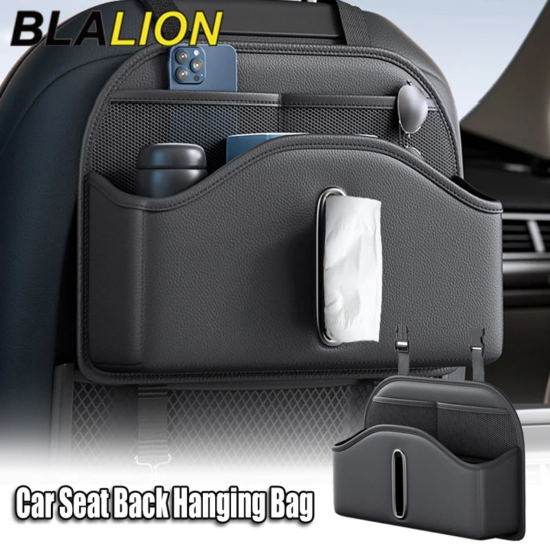 BLALION Autositz-Aufbewahrungstasche zum Aufhängen, multifunktional, hochwertiges Leder, Rücksitz-Organizer, Getränkehalter, Regenschirm, Telefontaschen