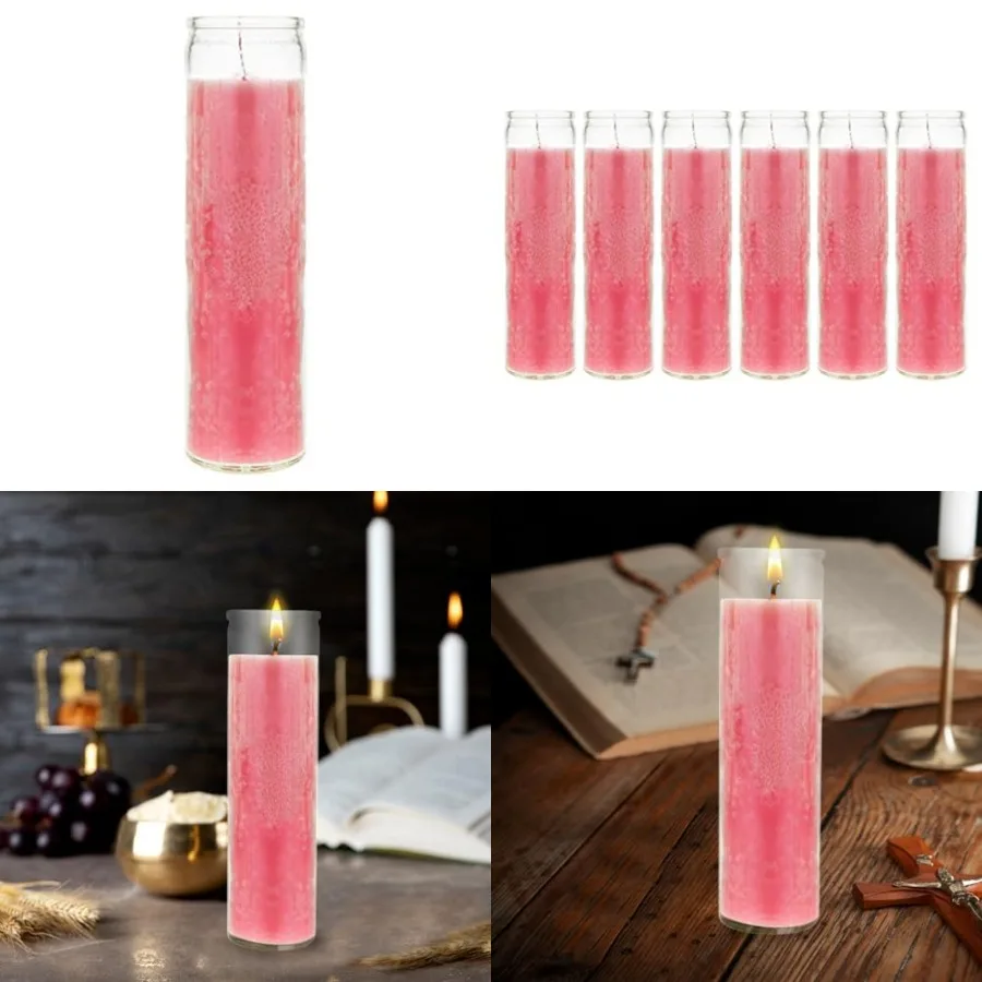 

6 pcs Unscented 7 Day Glass Container Devotional Prayer Candles, Premium Wax Candle 2 Inch x 8 Inch, Sanctuary, Vigils, Prayers