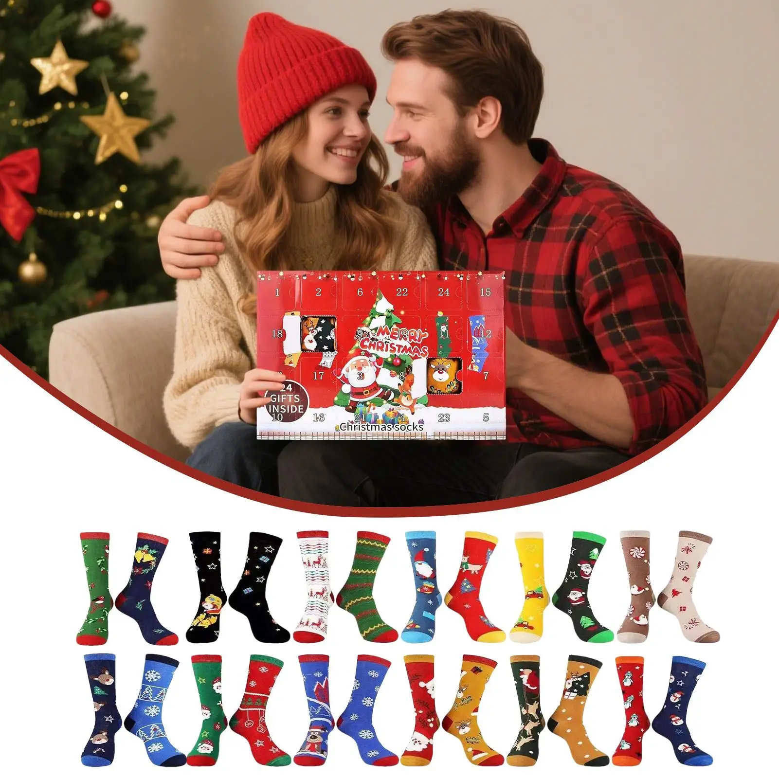 

2025 Christmas Count Down Calendar 24-Day Funny Soft Count Down To Christmas Cotton Socks Calendar For Family Gathering Friends