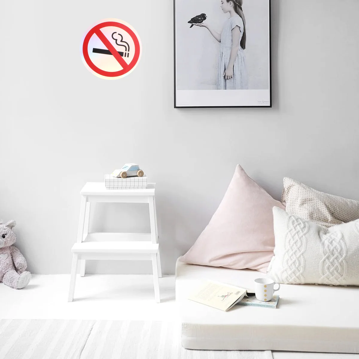 

4pcs No Smoking Sign Warning Sign Stickers Anti-scratch No Smoking Warning Logo Decal for Cafe Restaurant Wall Decor (White)