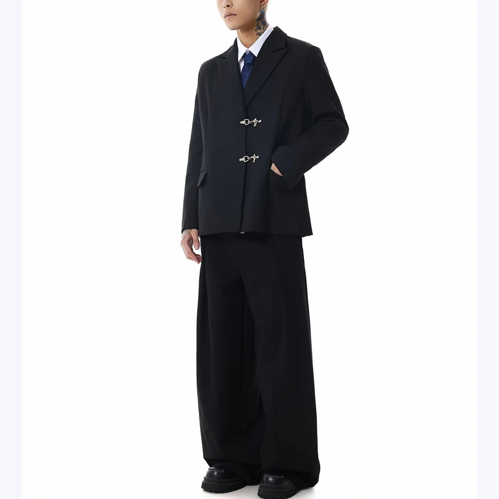 

High Street Peak Lapel Men's Suit Smart Casual Two-Piece Loose Fit Prom Party Fashion Set High Quality Jacket with Pants