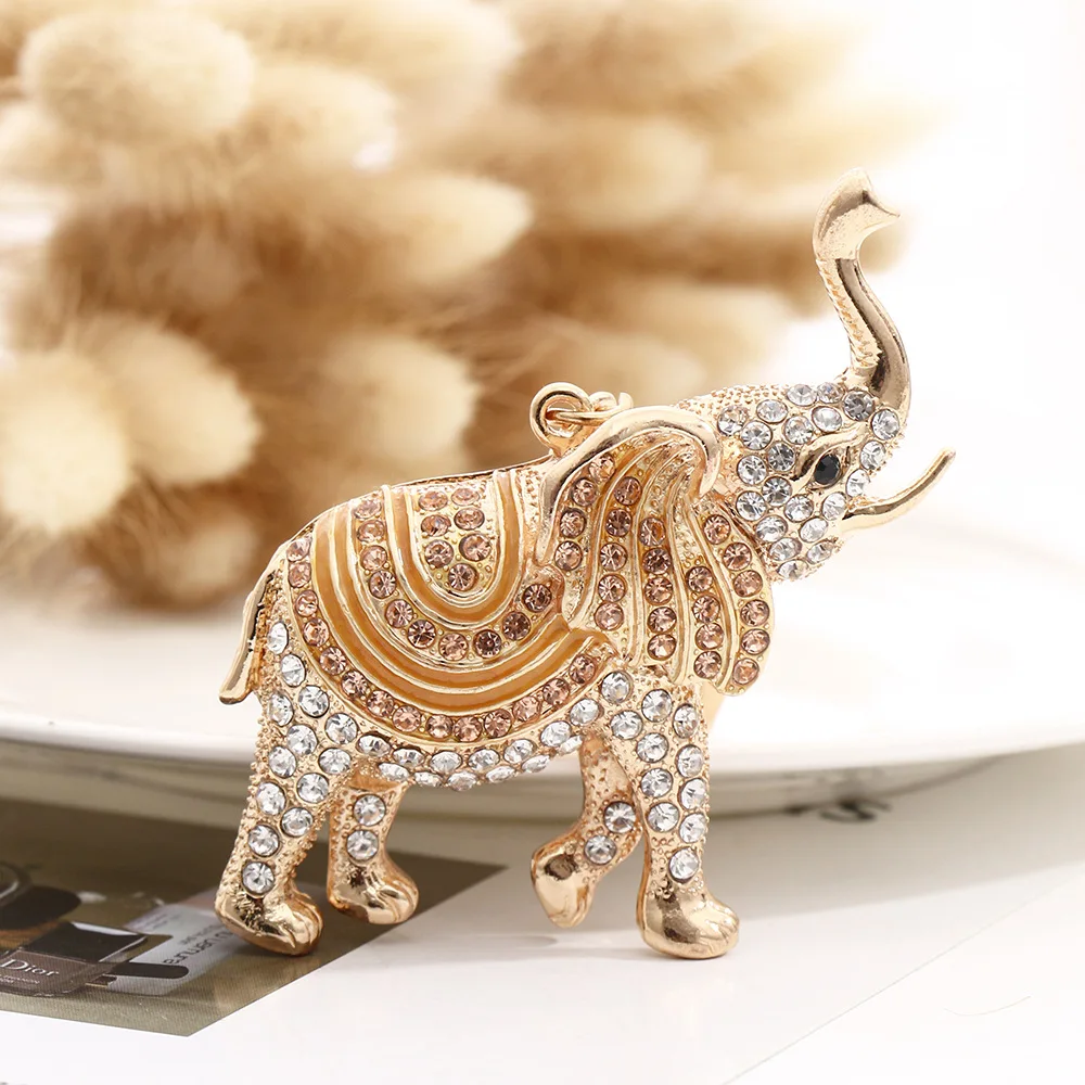 3D Auspicious Elephant Key Holder Chains Whole Enamel Colorful Crystal Bag Pendant Keyrings KeyChains For Women