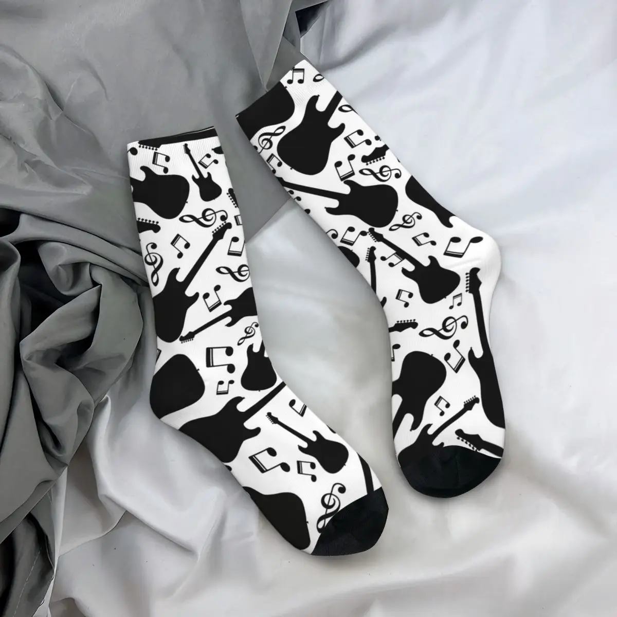 

Носки на все случаи жизни с рисунком гитары и музыкальных нот в стиле ретро, забавные длинные носки для мужчин и женщин, подарки на День святого Валентина