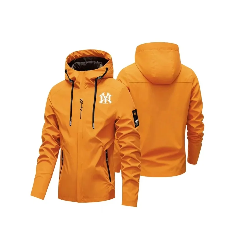 2026 New Men Hooded Jacket Windproof Waterproof Sport Coat, Male Casual Zipper Outerwear, Outdoor Camping Hiking Windbreaker