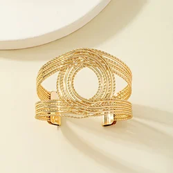 Trendy Exaggerated Double C Cross Cut Metal Open Bracelet For Women Holiday Party Gift Fashion Jewelry BB07